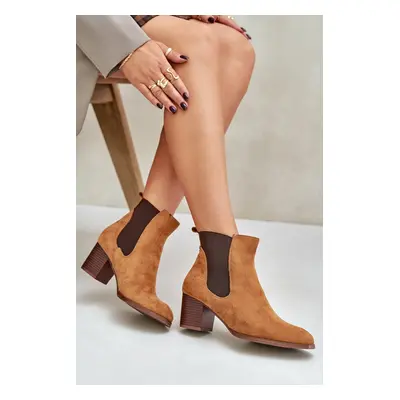 Ankle boots with heels made of eco-suede Camel Sinirae