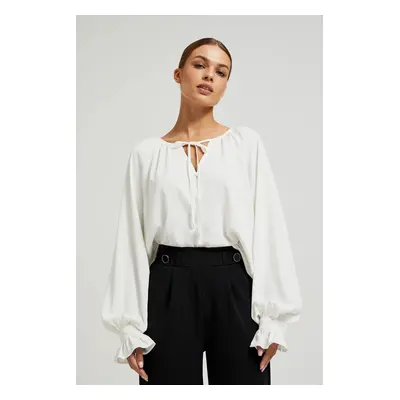 Women's shirt with gathered sleeves MOODO - white