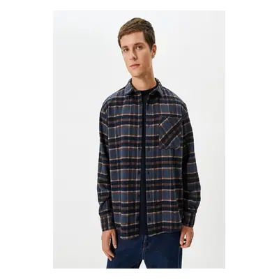 Koton Men's Navy Blue Plaid Shirt