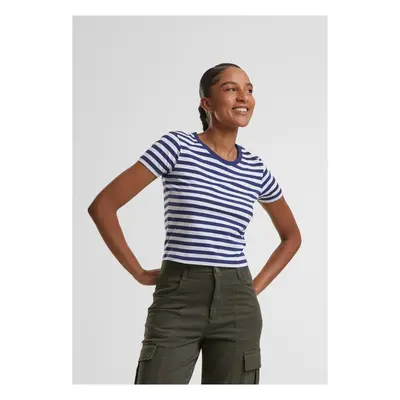 Women's short T-shirt with stripes white/navy blue