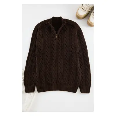 Trendyol Brown Unisex Half Turtleneck Hair Knit Sweater