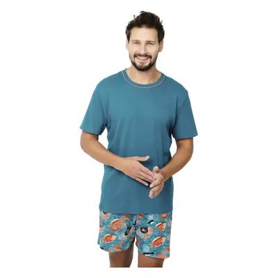 Men's Crab pyjamas, short sleeves, shorts - blue-green/print