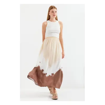 Bigdart Patterned Long Viscose Skirt - Beige