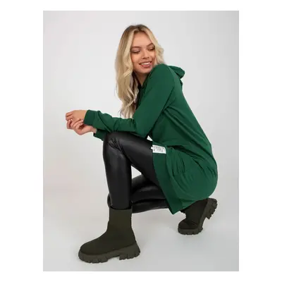 Basic dark green sweatshirt dress with pockets