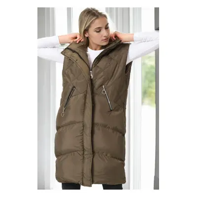 Z6743 DEWBERRY WOMEN'S VEST-KHAKI-1