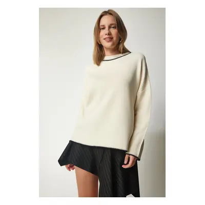 Happiness İstanbul Women's Cream Crew Neck Knitwear Sweater