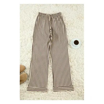 Trendyol Brown Single 100% Cotton Striped Jersey Knitted Pajama Bottoms