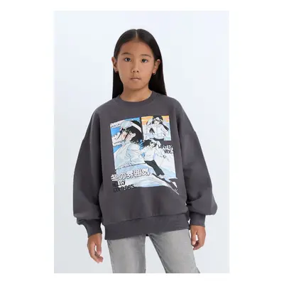 DEFACTO Girl Oversize Wide Pattern Crew Neck Printed Sweatshirt