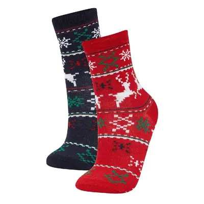 DEFACTO Boys' Christmas Themed 2-Piece Cotton Long Socks