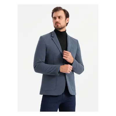 Ombre Men's jacket with hooded lining and high collar - navy blue