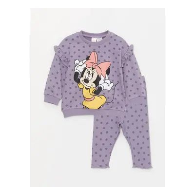 LC Waikiki Crew Neck Long Sleeve Minnie Mouse Printed Baby Girl Sweatshirt and Tracksuit Bottom 