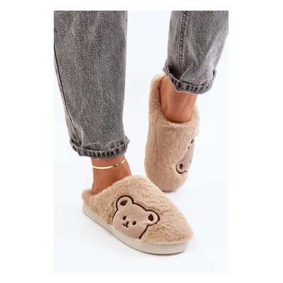 Women's fluffy slippers with teddy bear beige Fiorinella