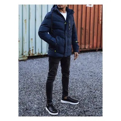 Men's winter quilted jacket with hood dark blue Dstreet