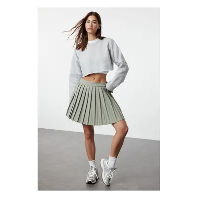 Trendyol Light Khaki Pleated Mini Woven Skirt