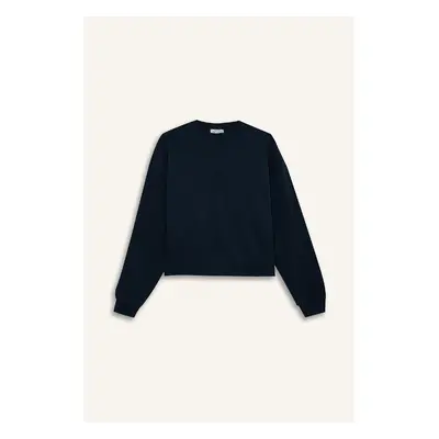 DEFACTO Regular Fit Crew Neck Basic Thick Fabric Navy Blue Sweatshirt