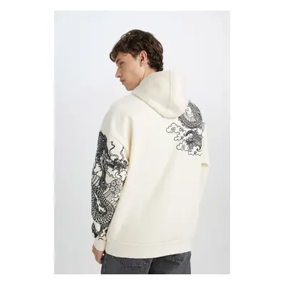 DEFACTO Oversize Fit Wide Pattern Hooded Printed Sweatshirt