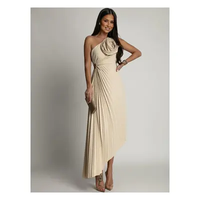 Women's elegant pleated dress Fasardi - light beige