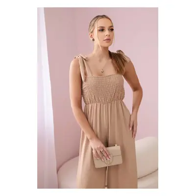 Strappy jumpsuit with ruffle top Camel