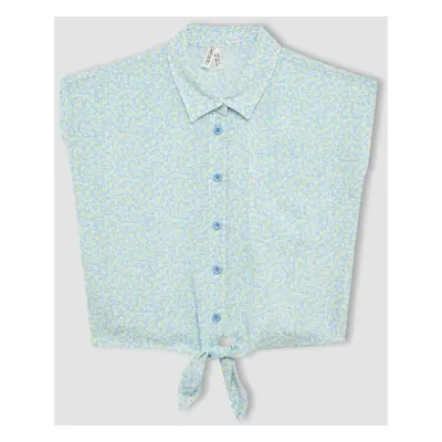 DEFACTO Girl's Crop Patterned Short Sleeve Shirt