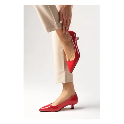 Mio Gusto Carmen Red Color Patent Leather Short Heel Shoes