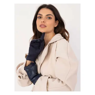 Dark blue women's gloves with eco-leather