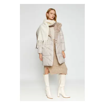 Koton Long Puffer Jacket with Plush Collar Detail and Hooded