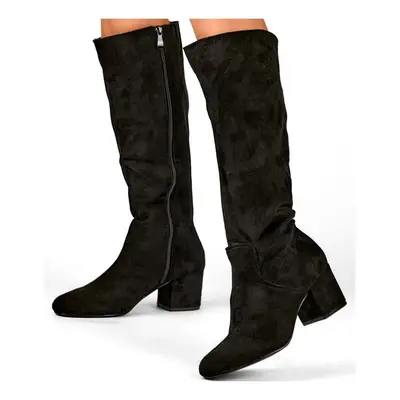 primohurt Black suede knee-high boots, women's low-heeled boots