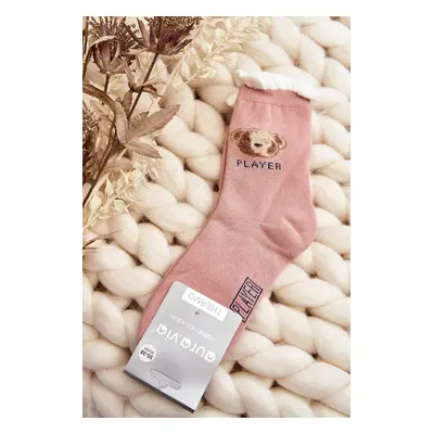 Thick cotton socks with pink teddy bear