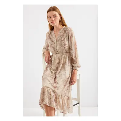 Bigdart Patterned Chiffon Dress - Light Beige