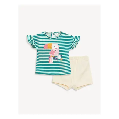 LC Waikiki Crew Neck Short Sleeve Printed Baby Girl T-Shirt and Shorts Set of