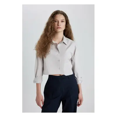 DEFACTO Oversize Fit Crop Poplin Long Sleeve Shirt