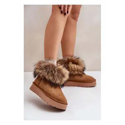 Leather platform snow boots with Camel Avirisa fur