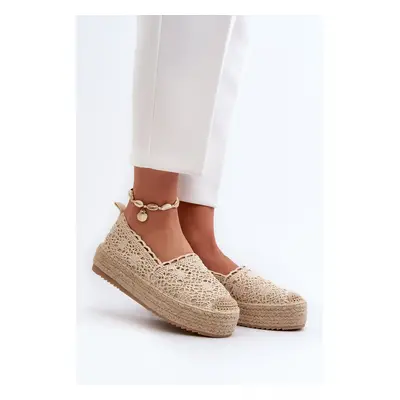 Women's lace espadrilles on platform Beige Elarose