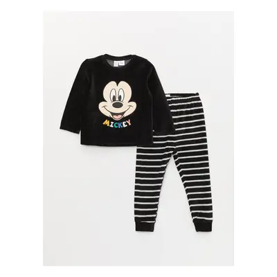 LC Waikiki Crew Neck Long Sleeve Mickey Mouse Embroidered Velvet Baby Boy Pajamas Set