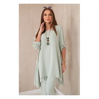 Set blouse + trousers with pendant dark mint