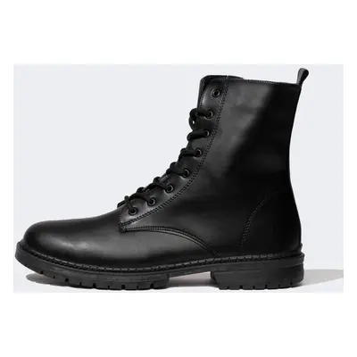 DEFACTO Men's Lace-up and Zippered Thick Sole Faux Leather Boot