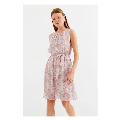 Bigdart Patterned Zero Sleeve Chiffon Dress - Pink