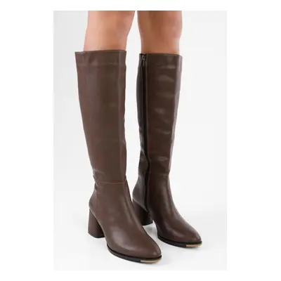 Shoeberry Women's Kiella Brown Leather High Heel Boots