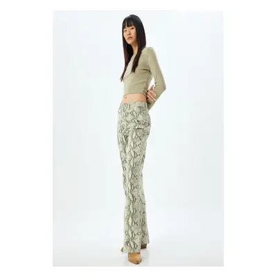 Koton Beige Patterned Women's Trousers