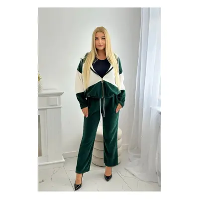 Ribbed velour set sweatshirt + trousers dark green