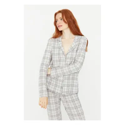 Trendyol Grey 100% Cotton Plaid Knitted Pajamas Set