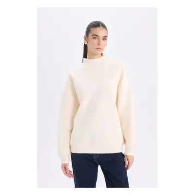 DEFACTO Oversize Wide Pattern Half Turtleneck Basic Plain Thick Fabric Sweatshirt