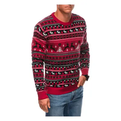 Edoti Men's red Christmas jumper with Norwegian patterns - red