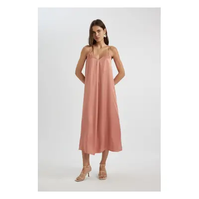 DEFACTO A-Line V-Neck Satin Adjustable Strap Midi Dress