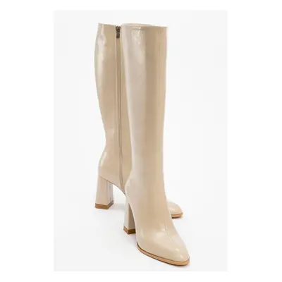 LuviShoes Decer Women's Beige Skin Heeled Boots