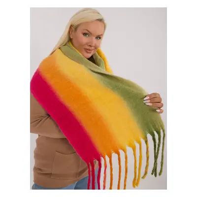 Red and green women's scarf with ombre knitted fringe