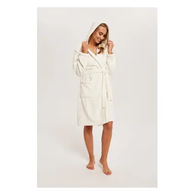 Women's long sleeve bathrobe Bora - ecru/print