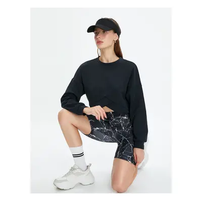 Koton Crop Sports Sweatshirt Asymmetric Cut Modal Fabric Soft Touch Textured