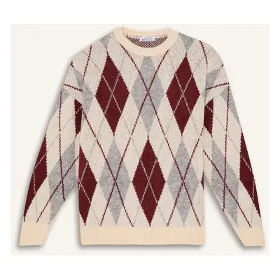 DEFACTO Regular Fit Argyle Crew Neck Knitwear Sweater