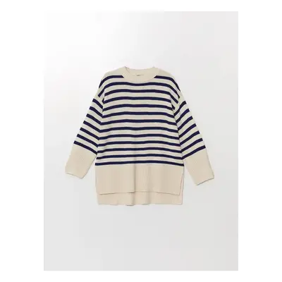 LC Waikiki Classic Navy Blue Striped Crew Neck Striped Oversize Women's Knitwear Sweater